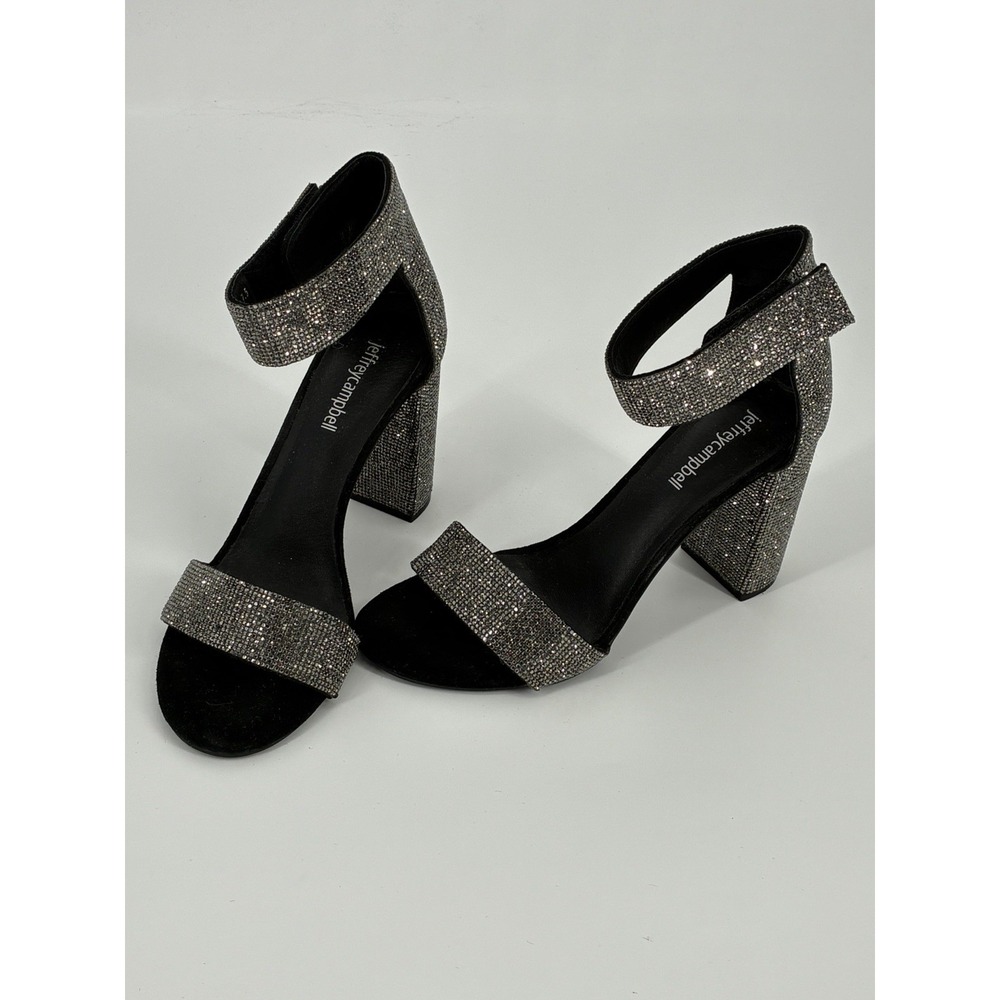 Jeffrey Campbell Lindsay JS 7.5 Silver Rhinestone Crystal Block Heel Sandals